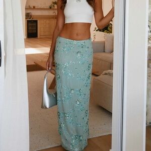 Corinna Low Rise Sequin Maxi Skirt - Mint
